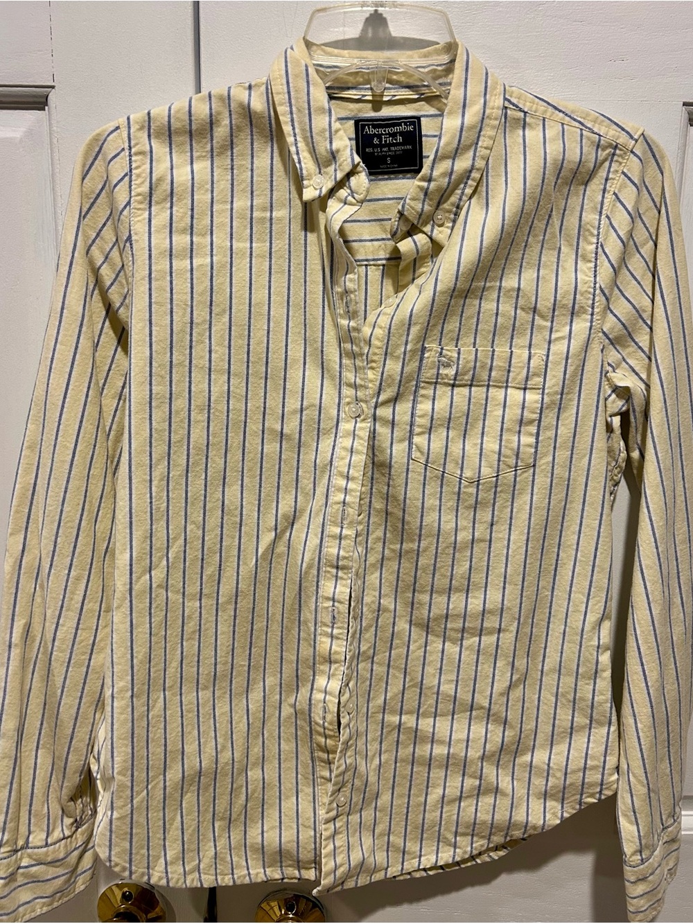 Abercrombie & Fitch Yellow Shirt with Blue Stripes - Button-Down